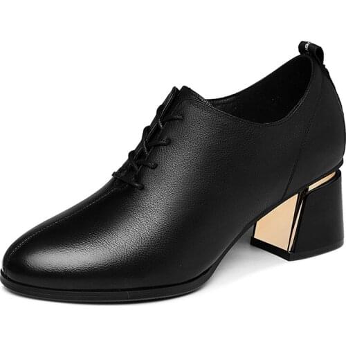 Round Toe Thick Heel Lace Solid Color Shoes Women Waterproof Platform Women Shoes