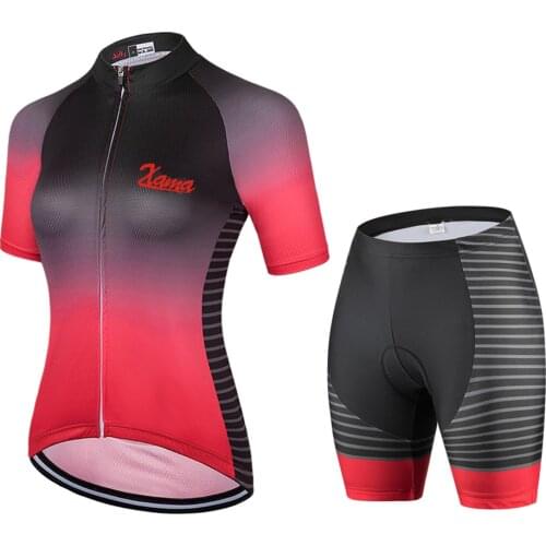 XAMA Womens Red Short Sleeve Cycling Jersey Bicycle Road MTB Bike Shirts Go Pro Outdoor Sports Ropa Ciclismo Clothing Summer
