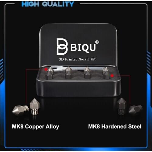 High Quality BIQU MK8 Nozzle Kit Copper/Hardened Steel MK8 Nozzles 1.75 0.25/0.4/0.6mm 3D Printer Parts For E3D HOTEND Extruder