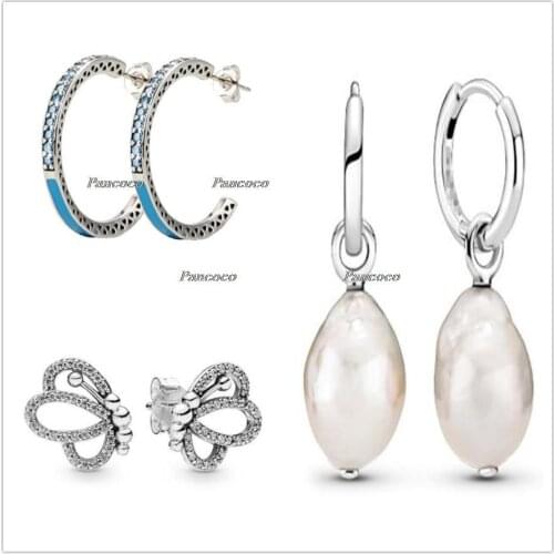 Authentic 925 Sterling Silver Freshwater Cultured Baroque Pearl Hoop Earrings For Women Wedding Gift Fashion Jewelry