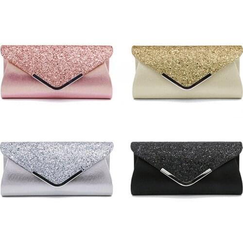 Women Clutch Glitter Sequins Evening Party Handbag Portable Black Gold Silver Pink Wedding Clutch Purse Envelope Clutch