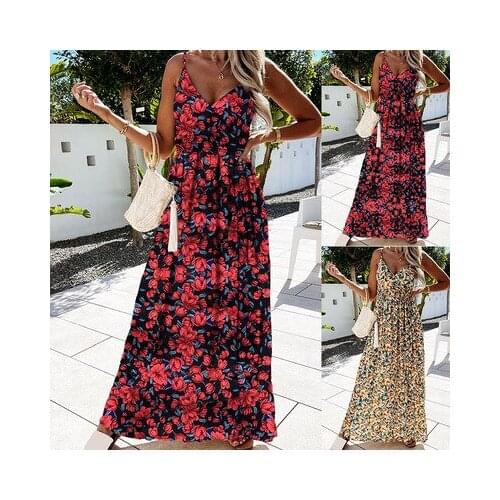 Ladies Sexy Slim Maxi Dress Floral Suspender Dress Bohemian Halter High Waist Beach Casual Dress Sundress Dresses For Women 2021