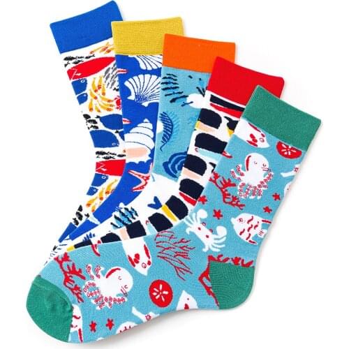 1 Pair Women Socks Cotton Colorful Female Socks Art Fish Lover Socks 36-43EUR