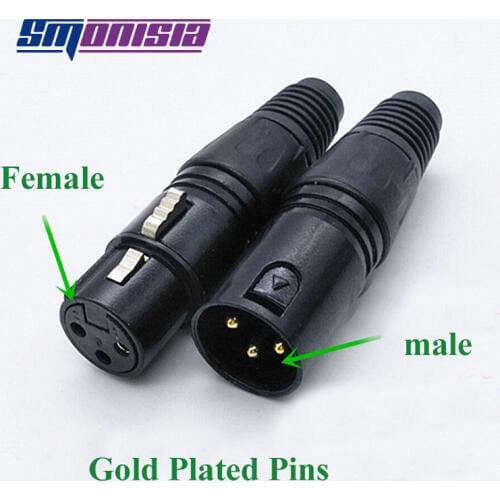 Smonisia 100pcs Gilt-pin 3-pin Black Cannon XLR Male/Female Plug for Microphone