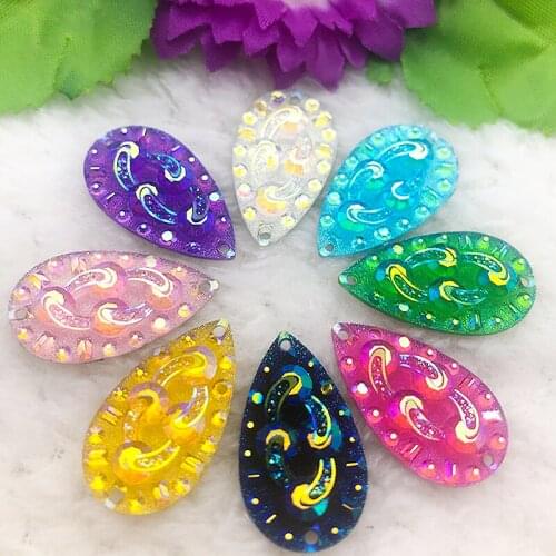 16*28mm 20pcs Shine Crystal AB Resin Water Drop Sew On Rhinestone Sew On Stones buttons for DIY Garment Jewelry