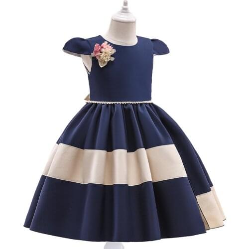 2021 Summer 4-10 Years Old Children Birthday Wedding Flower Decoration Princess Navy Sleeveless Kids Big Girl Party Dress
