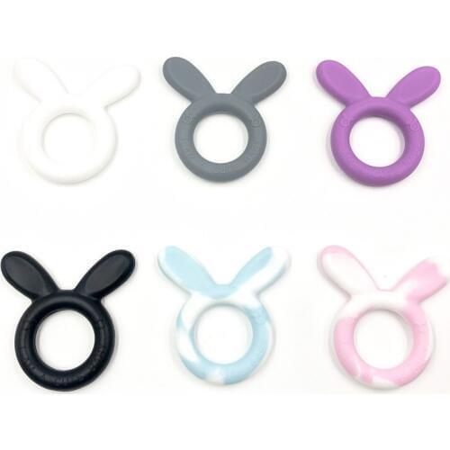 6PCS Bunny Ear Teether Food Grade Silicone Teething Ring Baby Chew Teethers Oral Sensory Tool for Kids