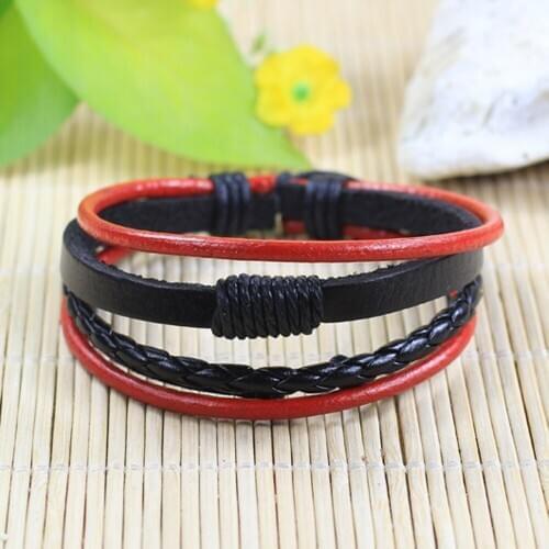 6Pcs/ Set Braided Wrap Handmade Leather Bracelets for Men Vintage Ethnic Tribal Wristbands J91