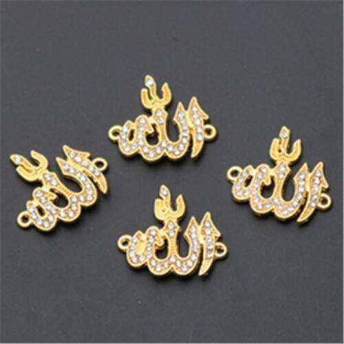 8pcs Antique gold 24*22mm Rhinestone Allah logo Alloy Connectors For Necklace DIY Religion Islamic charms Jewelry findings