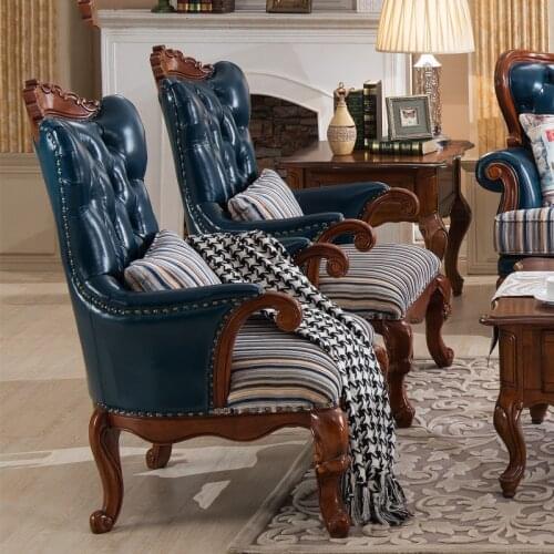 American Solid Wood Leather Fabric Single Sofa Chair Tiger Chair European Leisure Chair Negotiation Chair