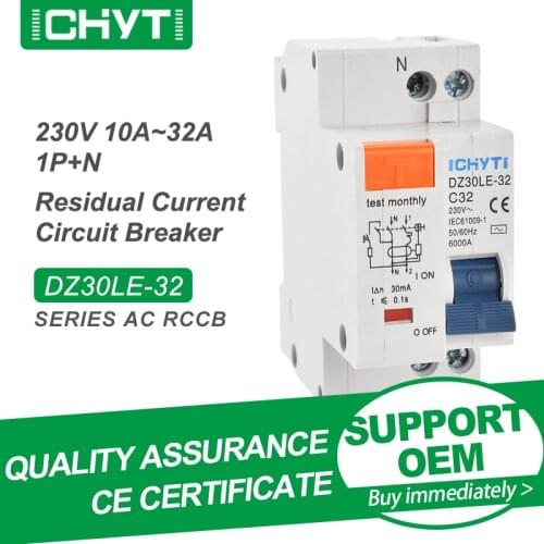 Free Shipping CHYT DZ30LE 1P+N AC 230V 32A 63A 30mA 4.5KA 6KA Mini Electric Residual Current Circuit Breaker Earth Leakage RCCB