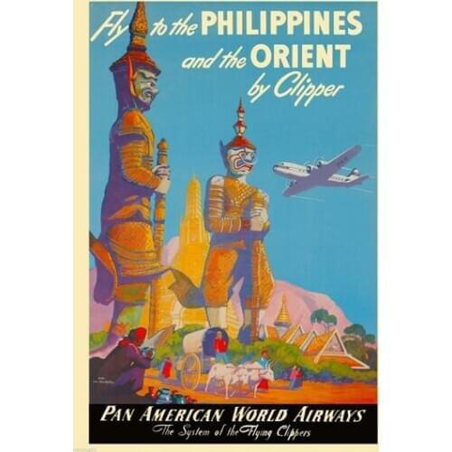 More style Pan Am Airlines Travel By Clipper Caribbean Art Film Print Silk Poster Home Wall Decor 24x36inch