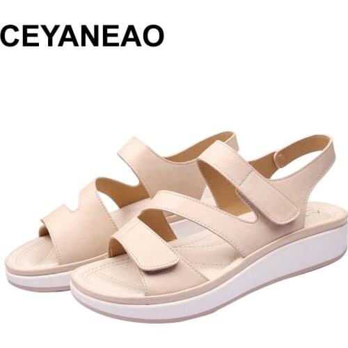 CEYANEAO Comfort Shoes for Women 2021 Sandals Med Summer Heels Large Size Suit Female Beige Clogs Wedge New Medium Beach Girls