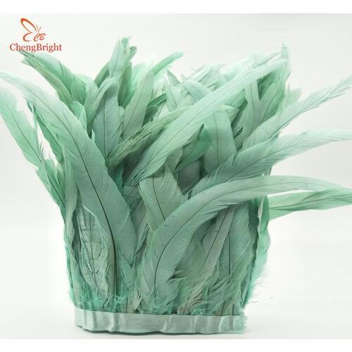 ChengBright 10 Yards Mint Green Rooster Tail Feather Trim Coque Feather Trimming Feather For Crafts Dress Skirt Costumes Plumes