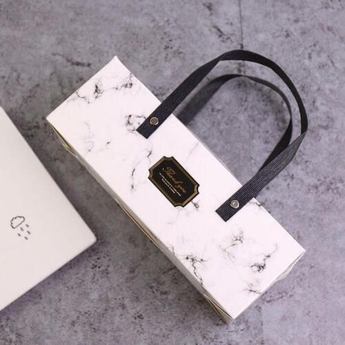 Elegant Marble Design Paper Box With Handle Cake Box Bakery Packaging Box 25*9.3*8.9cm 100pcs/lot Free shipping ZA5708