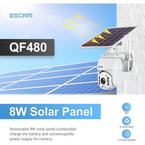 ESCAM QF480 1080P Cloud Storage PTZ 4G Battery PIR Alarm IP Camera With Solar Panel Night Vision IP66 Waterproof Two Way Audio