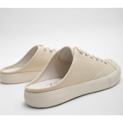 Summer Lace Up Women Canvas Shoes Casual Women Sneakers Zapatillas Mujer Luxury Falt Walking Shoes Women Solid Mules Ladies