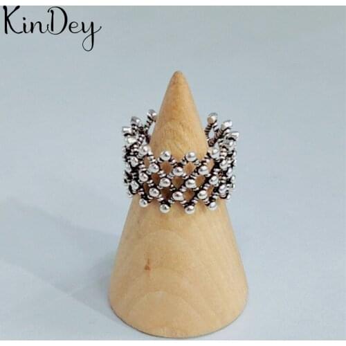 Simple Silver Color Hollow Beads Rings For Women Lady Large Adjustable Finger Rings Party Gifts