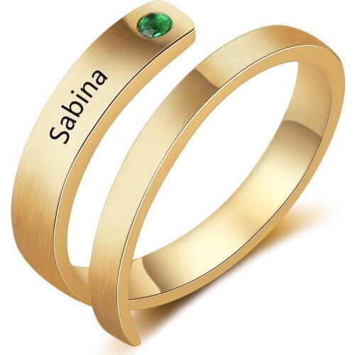 Personalized Ring Fashion Jewelry Engrave Any Letters Inlay Birthstone 3 Color Adjustable Ring Wedding Gift for Women( RI103863)