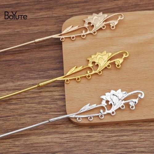 BoYuTe (10 Pieces/Lot) 120*2.5MM Metal Iron Hair Stick Welding 82*21MM Alloy Flower Diy Antique Chinese Clothing Accessories
