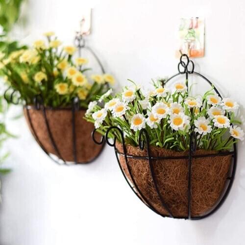 Metal Hanging Planter Basket with Coco Coir Liner Wall Mount Wire Plant Holder for Indoor Outdoor Garden Porch 4 Pack