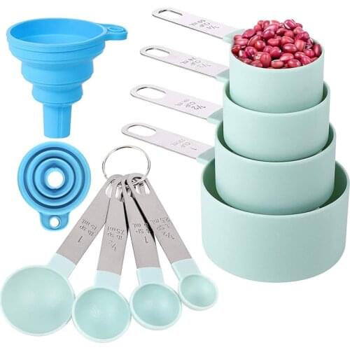 Multifunctional Measuring Cups Spoons Set Safety Plastic Nesting Measure Cups Stainless Steel Head Kitchen Baking Measuring Tool