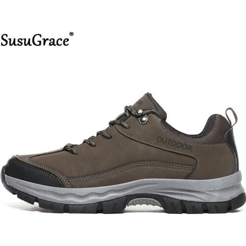SusuGrace Outdoor Men Hiking Shoes Lace-up Non-slip Trekking Man Sneaker Autumn Quality Sport Low-top Footwear Plus Size 39-48