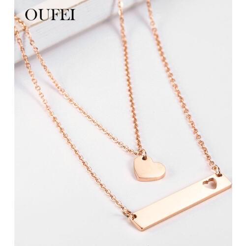 OUFEI Stainless Steel Jewelry Rose Gold Double Layer Necklace Pendant Woman Vogue 2019 Jewelry Accessories wholesale lots bulk