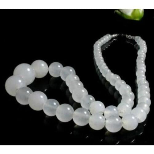 6-14mm White stone Round Beads Necklace 18"