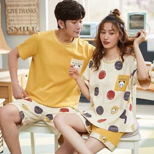 Pajamas Suit Nightwear Couple Cotton Shorts Sets Womens Night Sleepwear Short Sleeve Two Pieces Plus Size 3XL Men Home Clothes