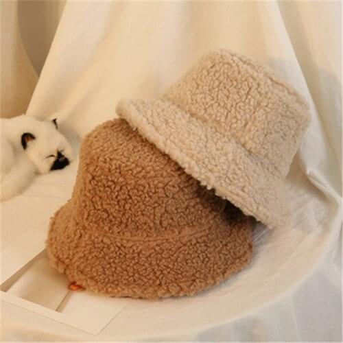 Thickened Women Man Bucket Hat Outdoor Warm Lamb Hair Fisherman Panama Cap Winter Autumn