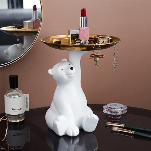 Resin White Bear Statue Modern Creative Animal Polar bear Figurine Home Office Desktop Storage Tray Ornaments Decor Sculpture