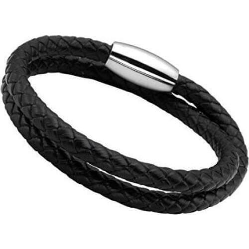 Real Bestxy free shipping custom logo Black Braided Leather Bracelet Bangle with Stainless Steel Magnetic Clasp for Men Women