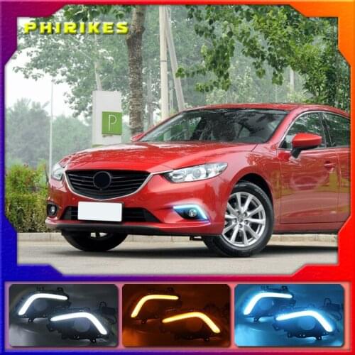Turning Signal & Dimming style relay 12V LED car DRL daytime running lights with fog lamp hole for Mazda 6 Atenza 2014-2016