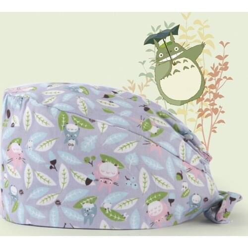 Japanese Totoro Scrub Hats Working Caps Unisex Print Ground Skull Cap Sweatband Tieback Adjustable Durable Plastic Work Wear