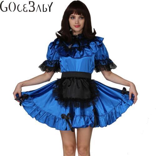 Sissy In Sissy Maid Lockable Blue Stain Dress Costume Uniform Forced Fem Crossdressing Cosplay Costume