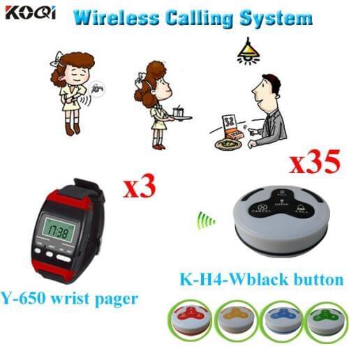 Waiter Calling System Wireless Electronic Watch Pager Y-650 With Wireless Remote Control Buzzer (3pcs Watch + 35pcs Call Button)