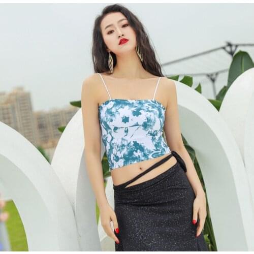 Belly dance top With chest pad dance sexy Fashionable Icy Print Sling bellydance top clothing