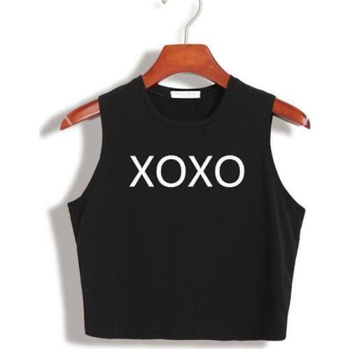 XOXO Letter Print Women Crop Top Summer Cotton Sexy Slim Hipster For Girl Funny Tee Short Vest Whtie Black HH305-129
