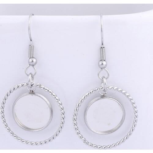 10pcs fit 12mm cabochon earring setting blanks stainless steel hoop circle earring charms diy findings