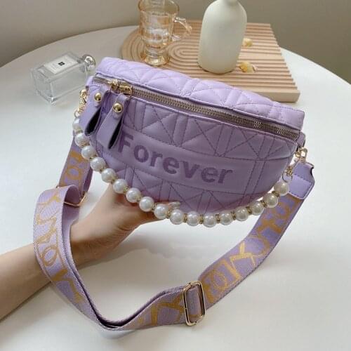 Women Crossbody Bags small Diamond Shoulder bags PU Leather Female Chest bag ladies Waist Pack Pearl chain fanny packs phone bag