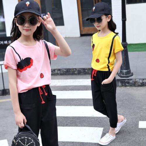 Limited Edition Girl Summer Sports Suit Children Clothing 5-14Y Vintage Flower Print T-shirt + Harem Pants 2 Pc Princess Sets