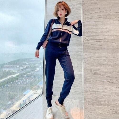 Autumn Knitted Sweater Suit Tracksuit Women Pullover 2021 Long Sleeve Sweater + Casual Pants Sport Two Pieces Coat X593