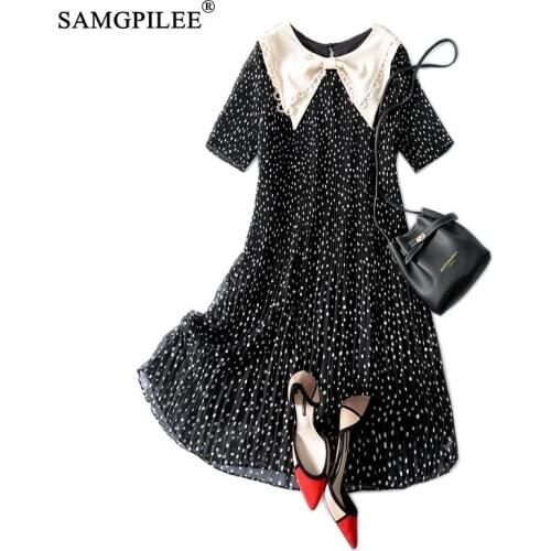 Dress 2021 New Fashion Casual A-line Print Short Sleeve Embroidered Flares Knee-length Empire Peter Pan Collar Women Dresses