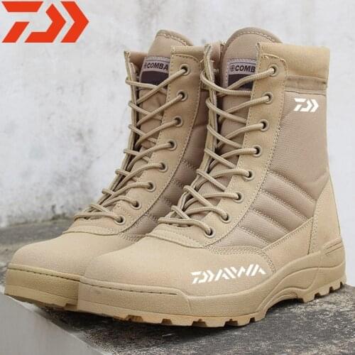 Daiwa Winter Outdoor Men Shoe Warm Fishing Boot High Leather Combat Boots Waterproof Non-slip Wearable Fishing Trekking Sneakers