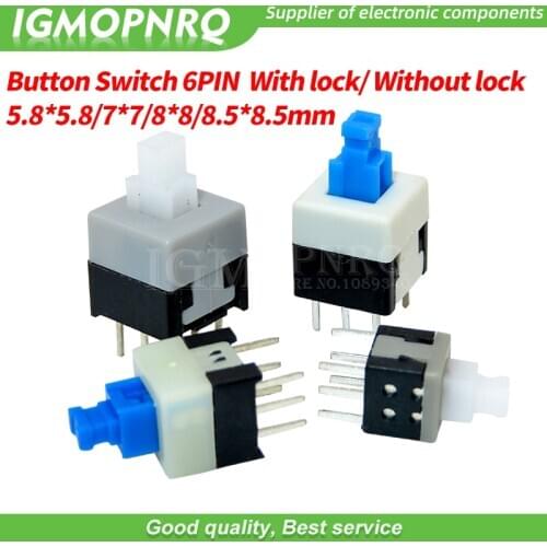 10PCS 5.8*5.8 7*7 8*8 8.5*8.5mm Self Locking Push Tactile Power Micro Switch Kit 6 Pin Button Switches