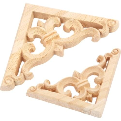 1x Woodcarving Decal Corner Frame Appliques Furniture Wooden Carved Decoration Retro Figurines Craft