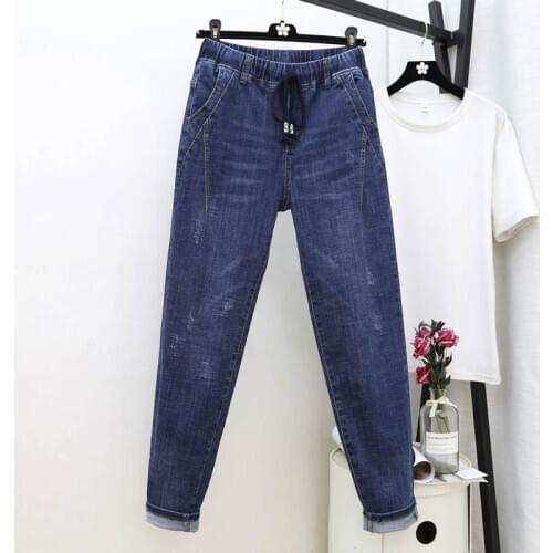 2021 Fashion Boyfriend Jeans For Women High Waist Solid Pockets Cowboy Pants Zipper Fly Long Denim Harem Trousers Plus Size 5XL
