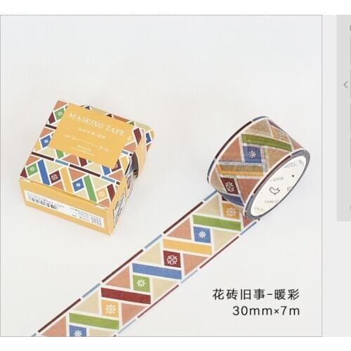 30mm Wide Retro Flower Tile Wall Printing Collage home Decoration Washi Tape DIY Planner Diary Scrapbooking Masking Tape Escolar
