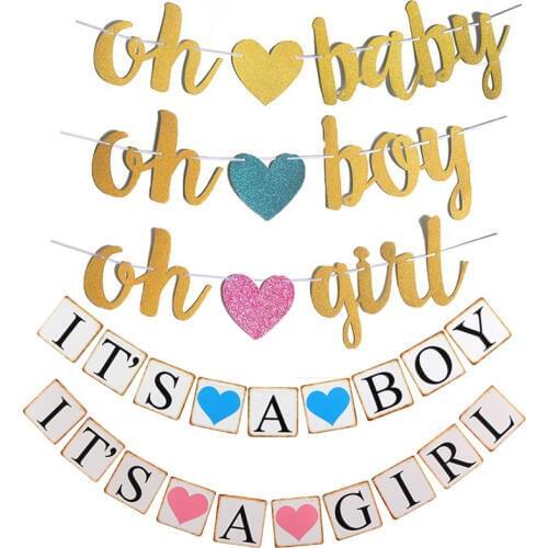 1pcs Its a boy/girl Oh boy/girl Bunting Banner Paper Flags Garland Birthday Party Decor Babyshower Gender Reveal Party Supplies